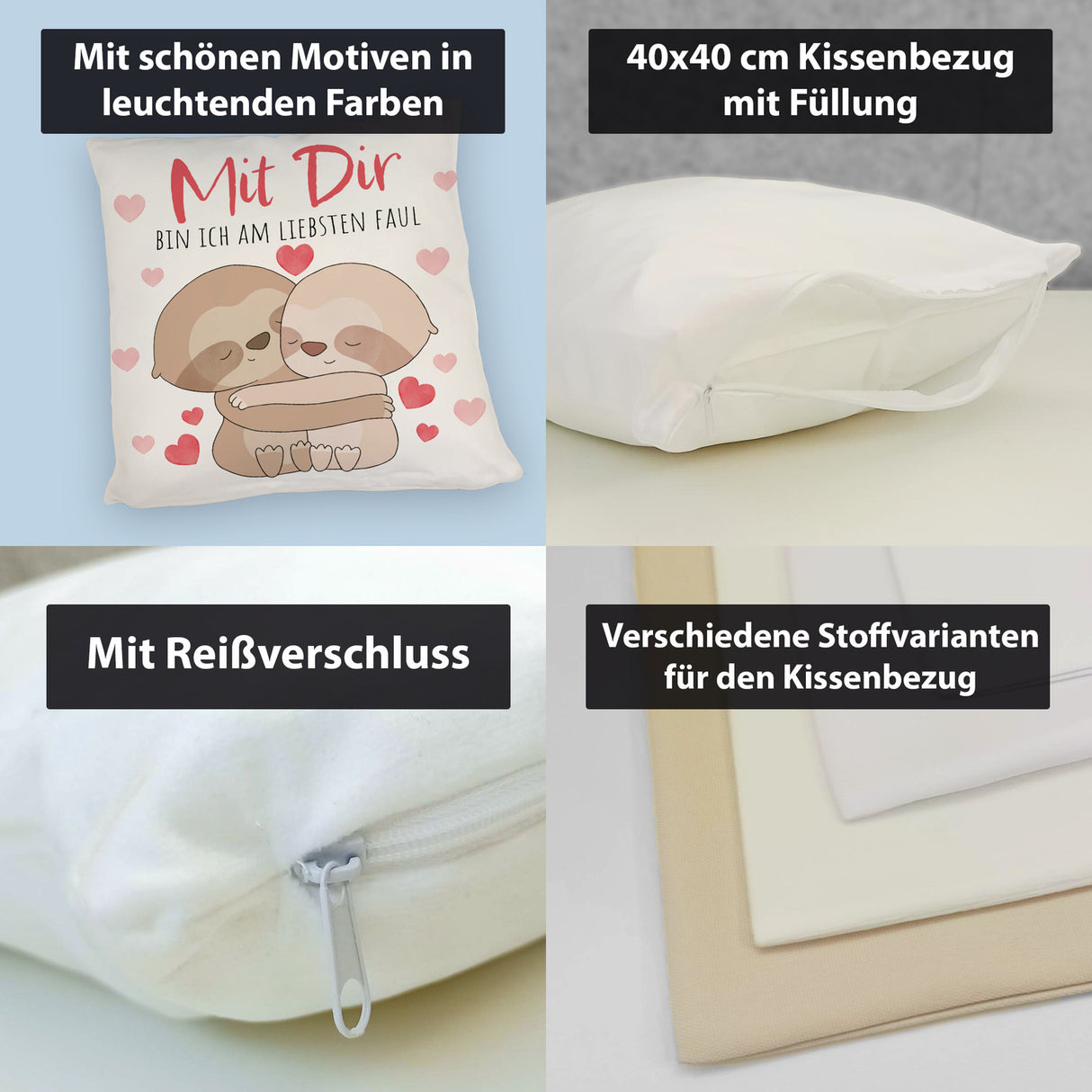 Faultier Paar Kissen mit Spruch Mit dir bin ich am liebsten faul