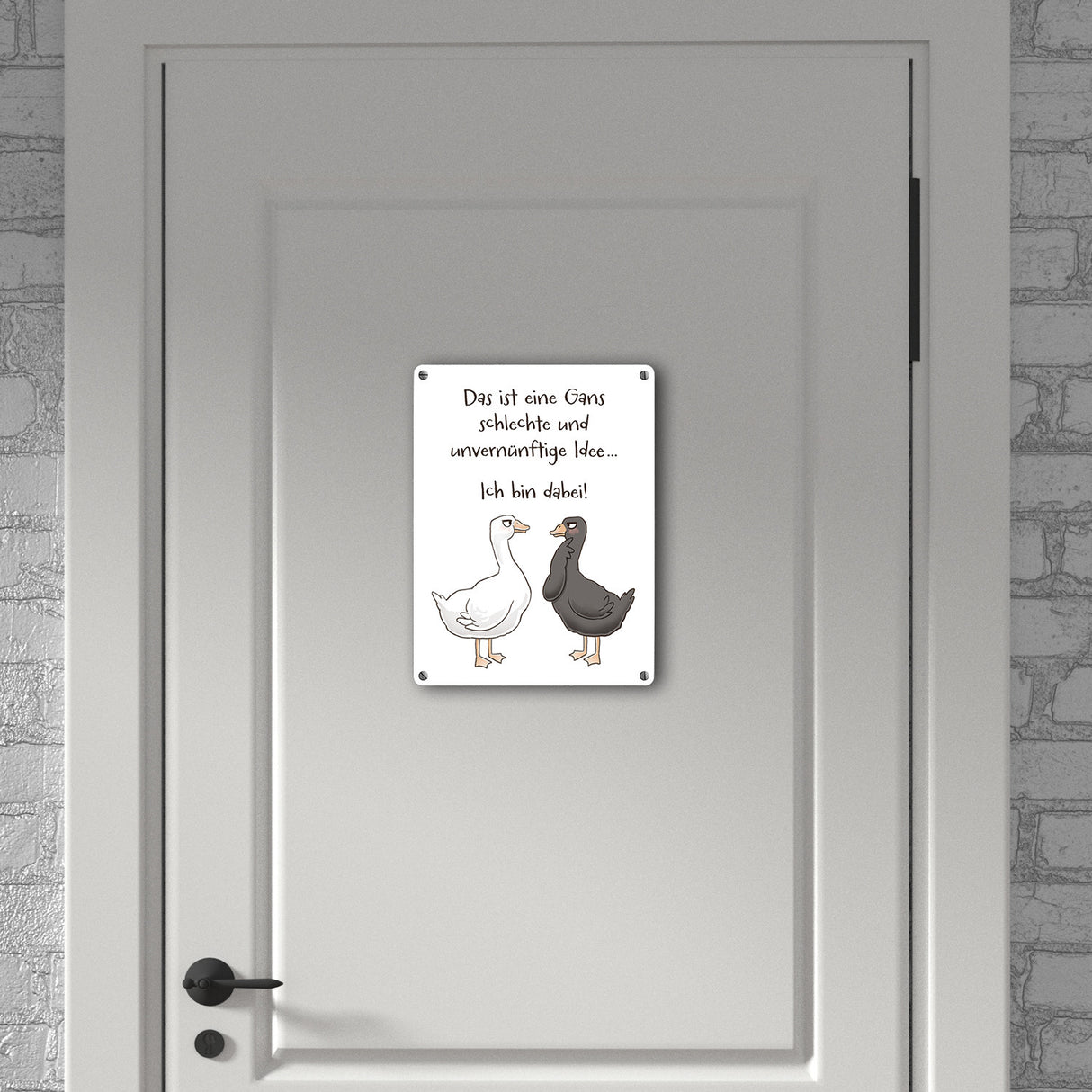 Gilbert die Gans Metallschild in 15x20 cm mit Spruch Schlechte Idee - Bin dabei
