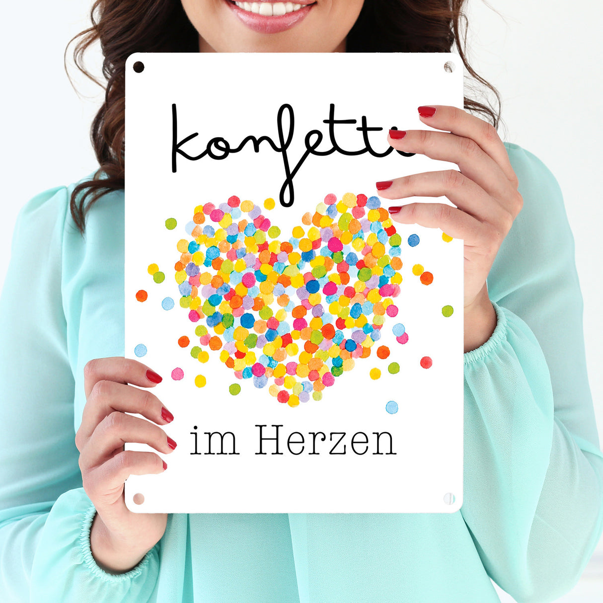 Konfetti im Herzen Karneval Geschenk Metallschild in 15x20 cm