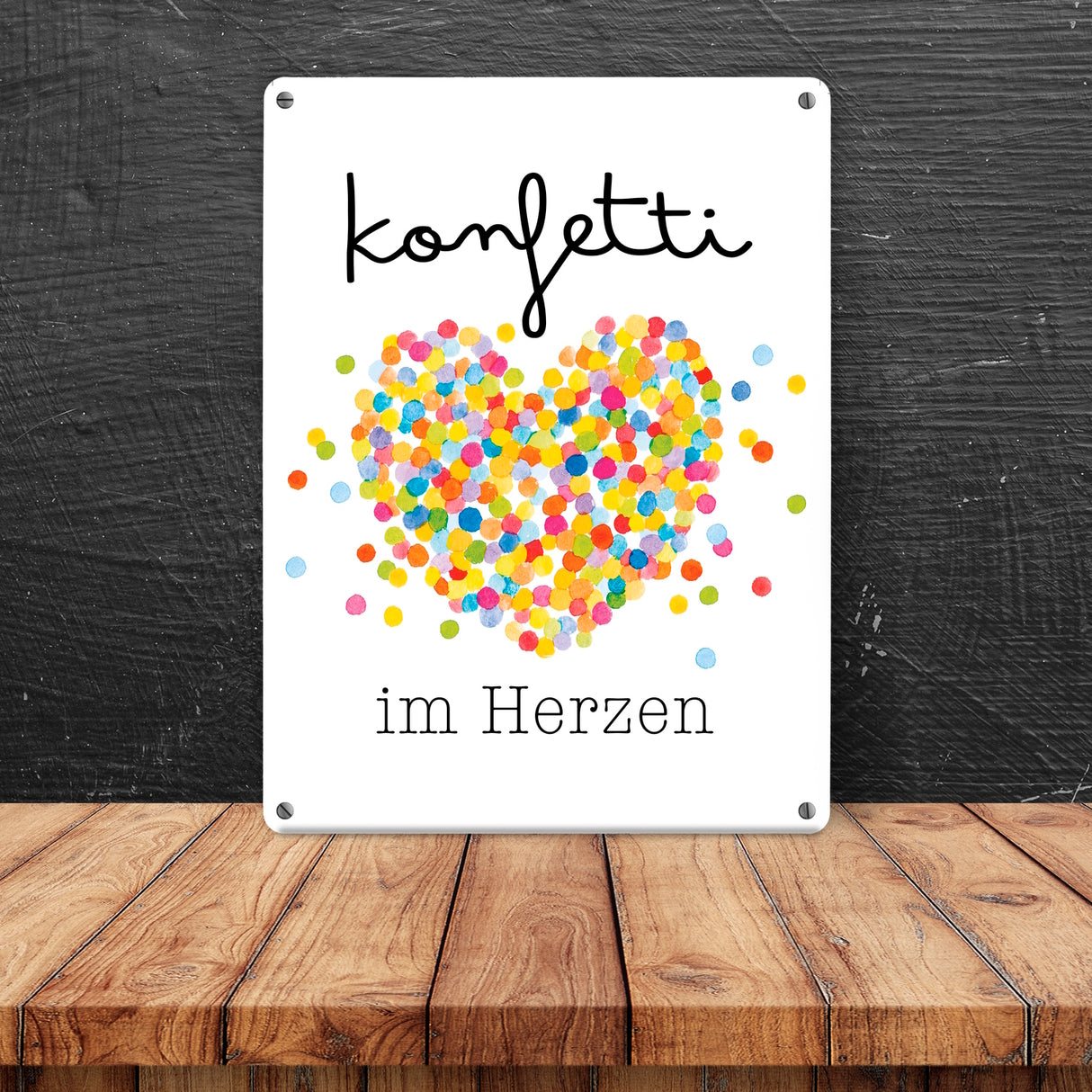 Konfetti im Herzen Karneval Geschenk Metallschild in 15x20 cm