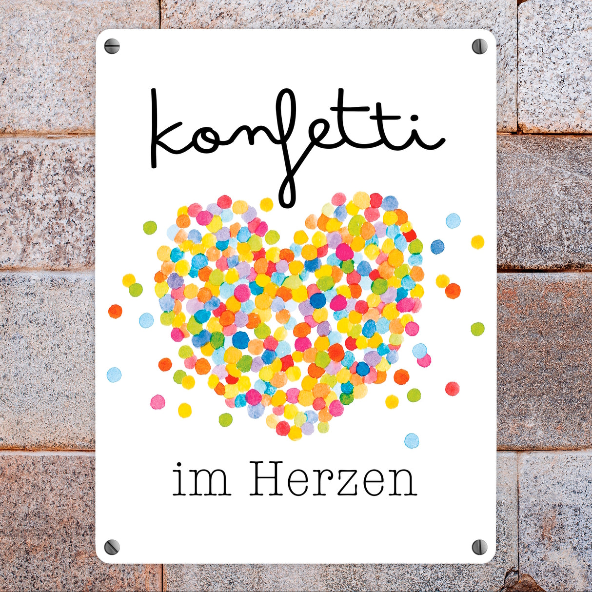 Konfetti im Herzen Karneval Geschenk Metallschild in 15x20 cm