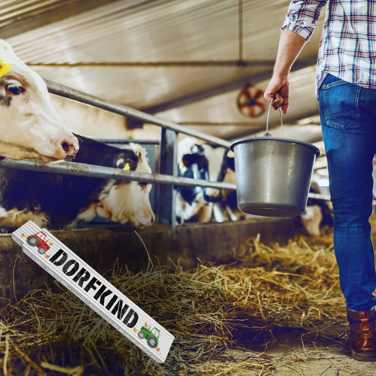Landwirtschaft Traktor Meterstab aus Holz mit Spruch Dorfkind