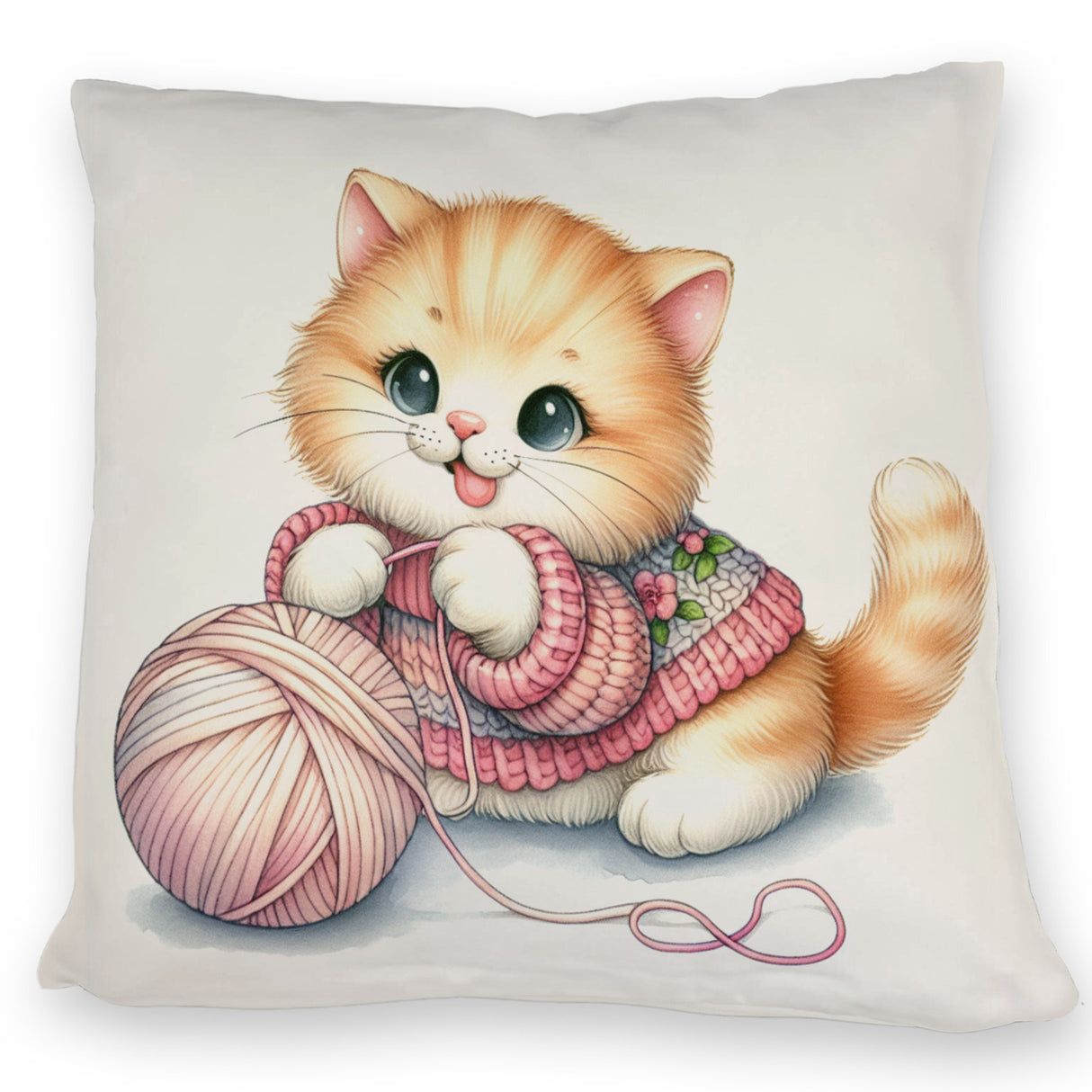 Katzenbaby mit Wollknäuel Kissen