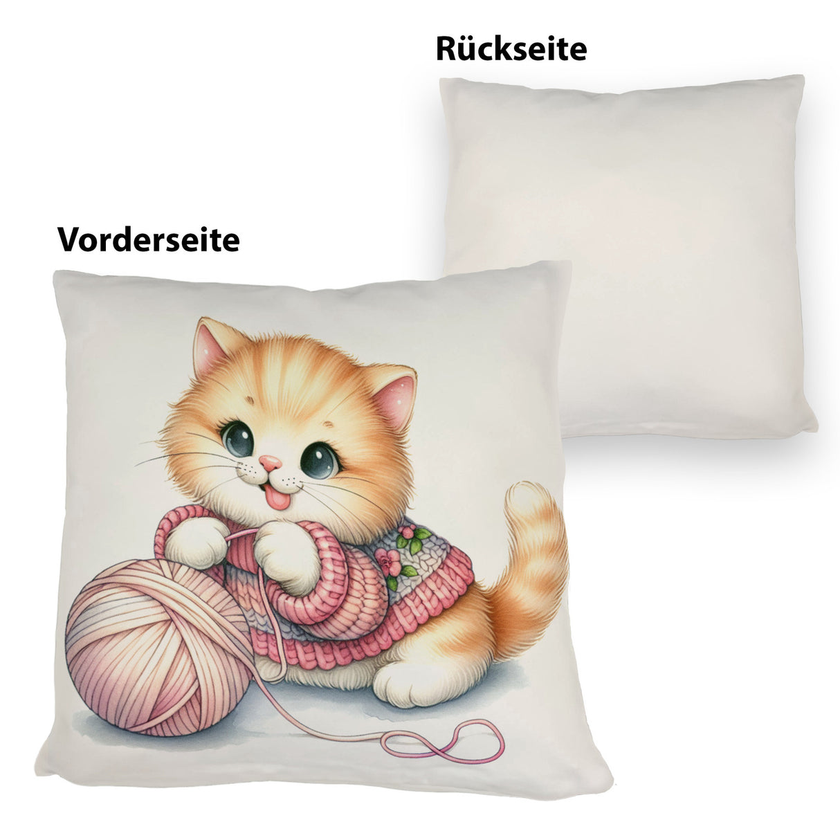 Katzenbaby mit Wollknäuel Kissen