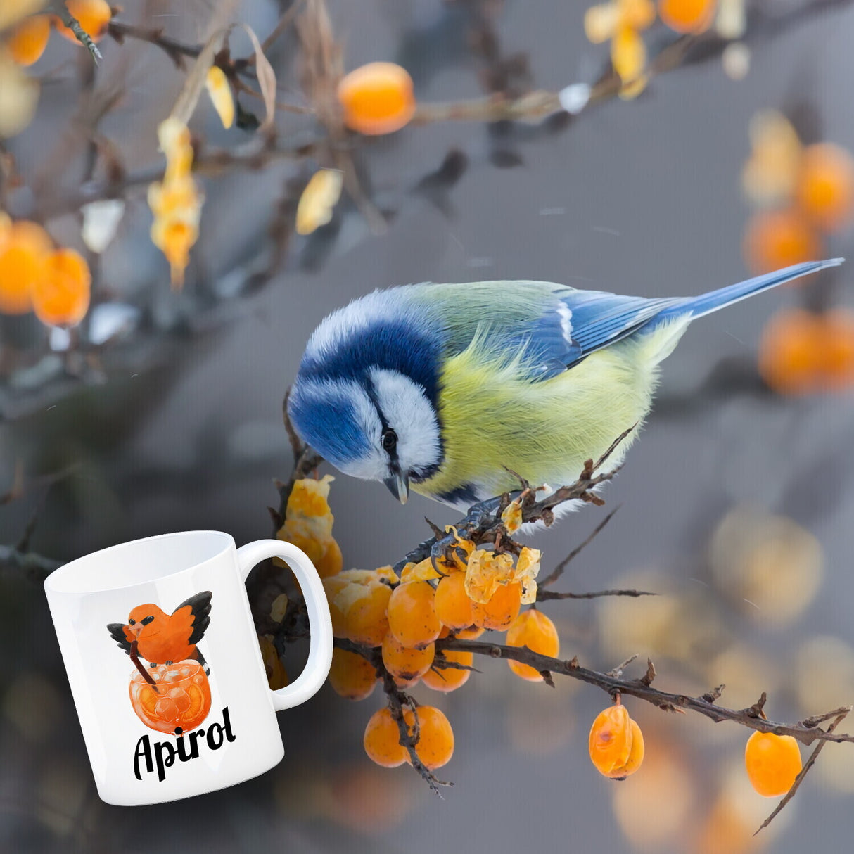 Vogel Priol Kaffeebecher mit Spruch Apirol