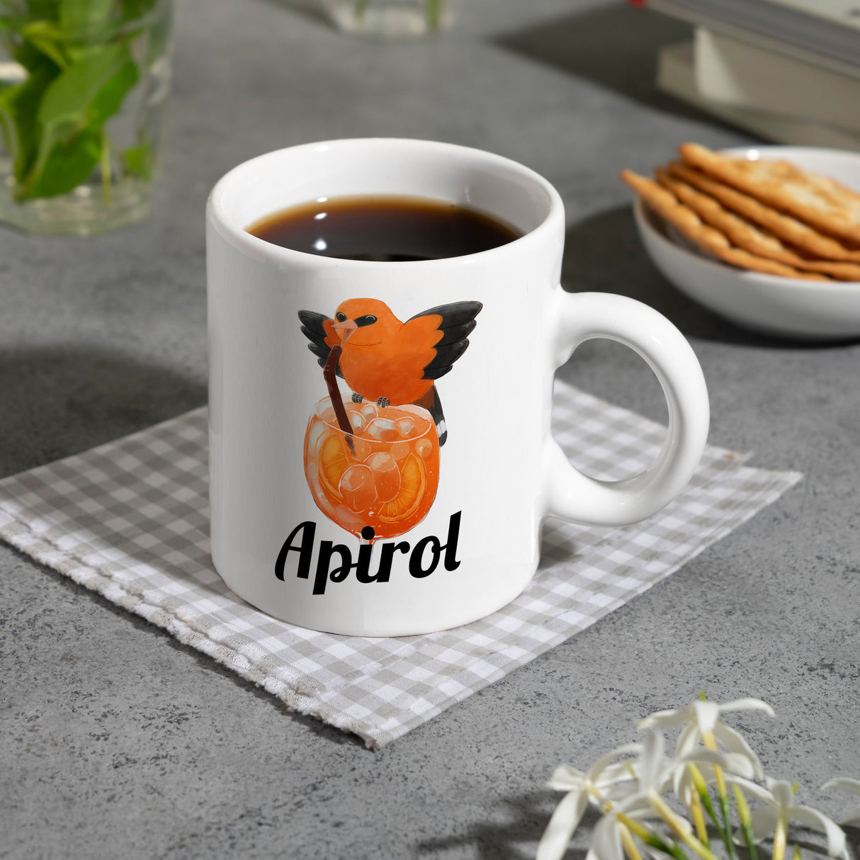 Vogel Priol Kaffeebecher mit Spruch Apirol
