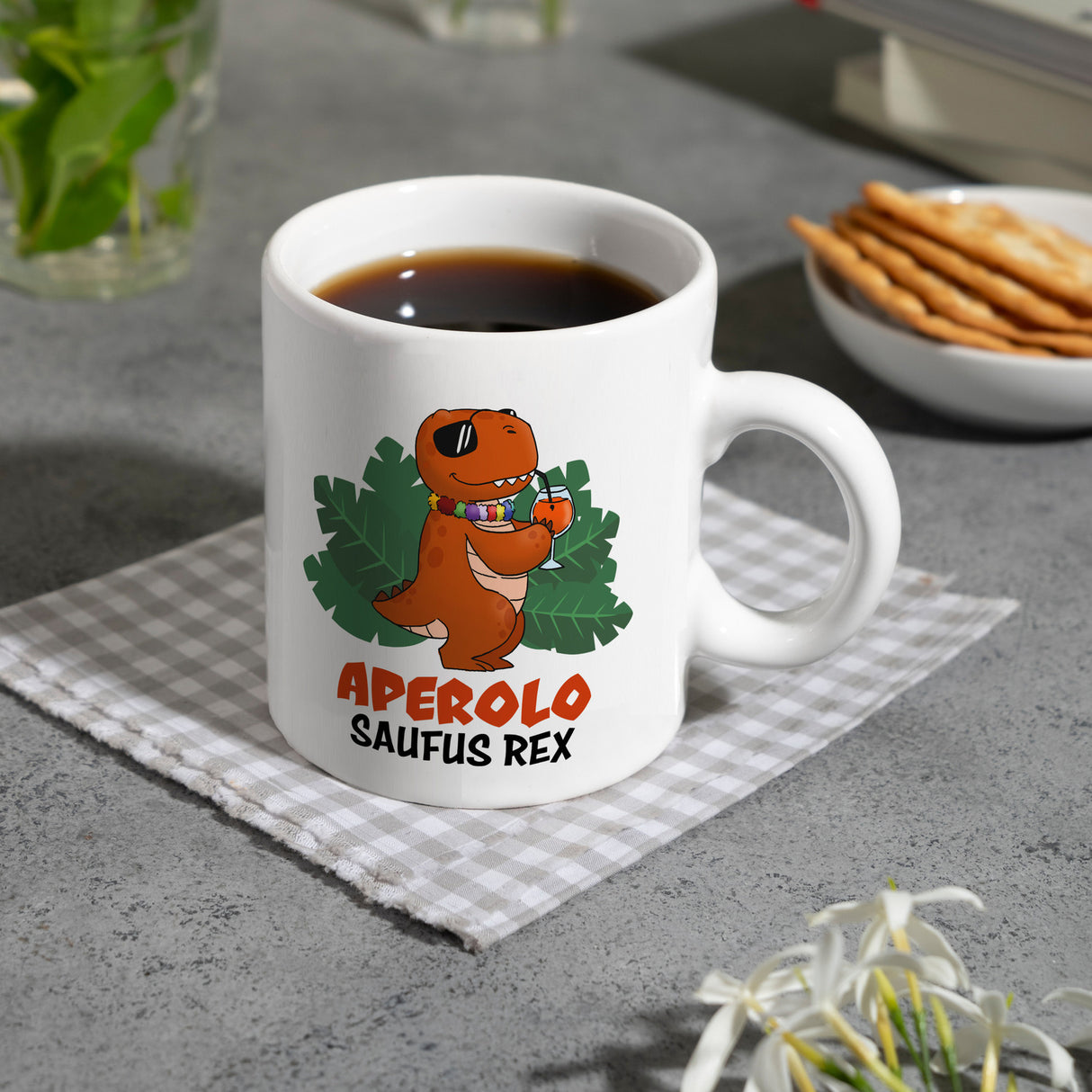 Aperolo Saufus Rex Kaffeebecher mit Spruch Cocktail T-Rex