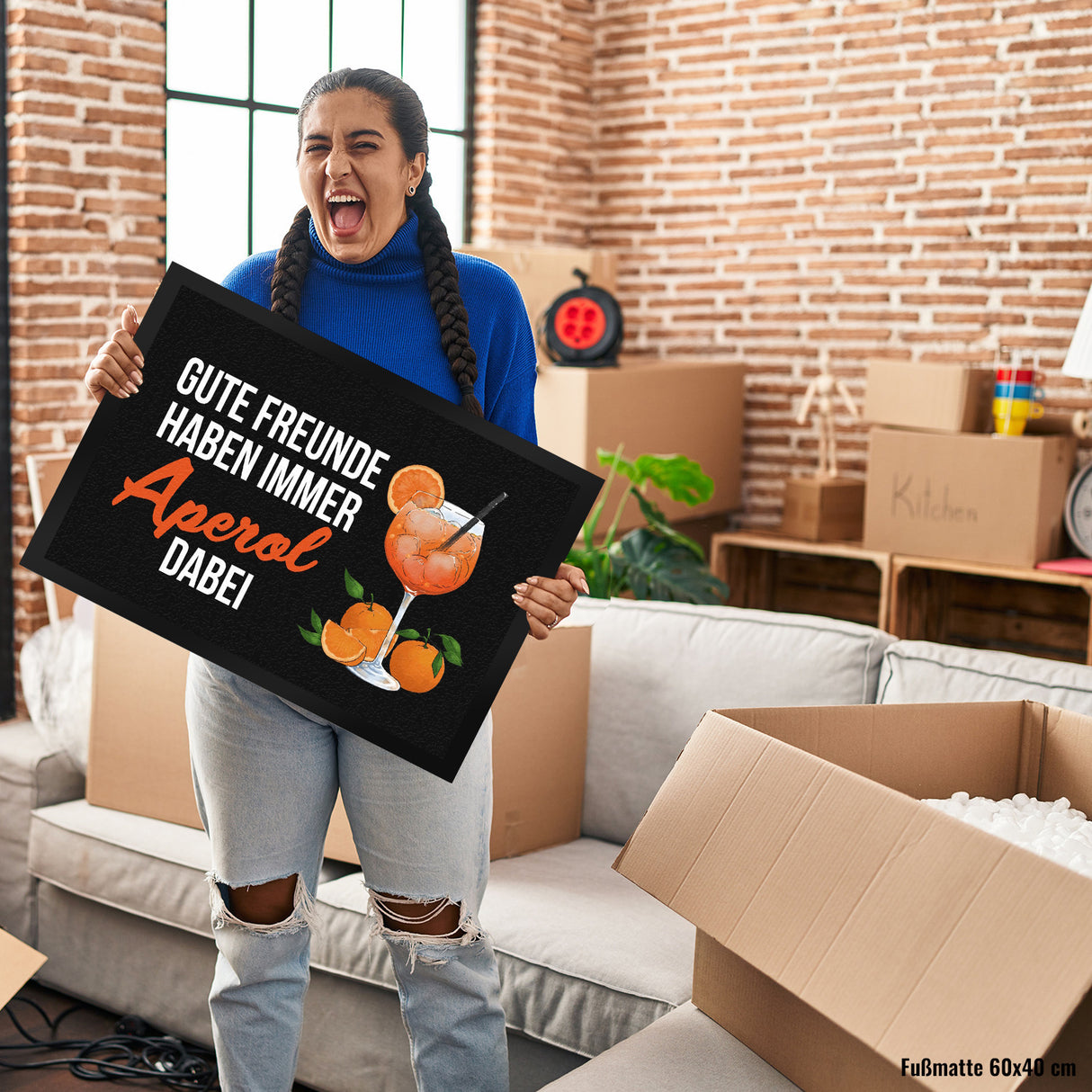 Cocktail Fußmatte in 35x50 cm mit Spruch Gute Freunde haben immer Aperol dabei