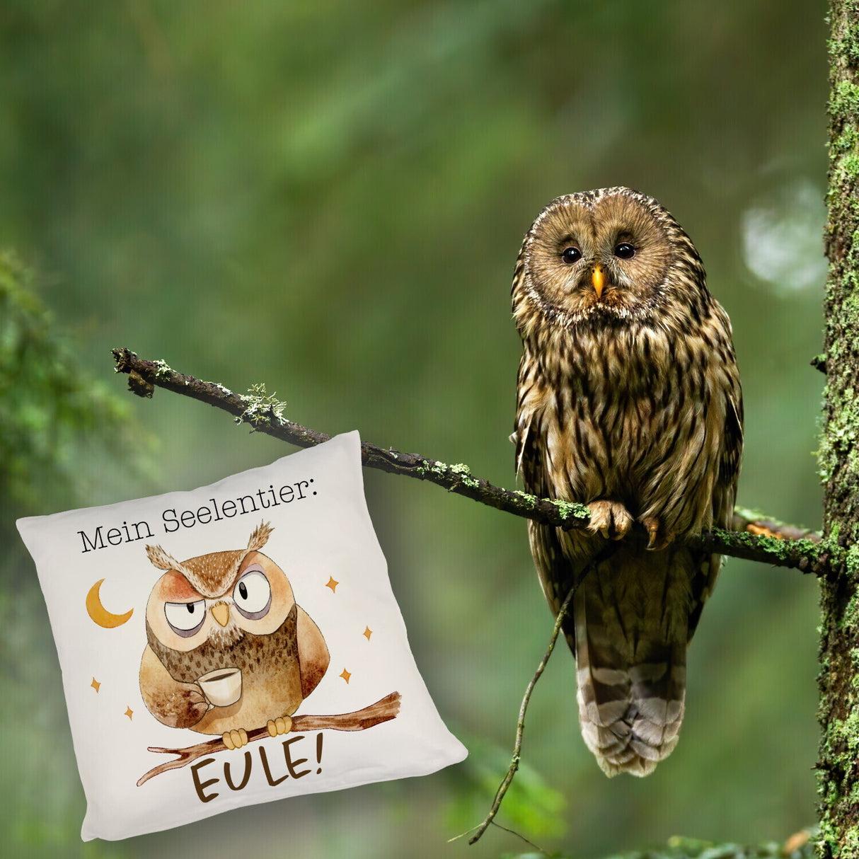 Eule Kissen mit Spruch Mein Seelentier Eule