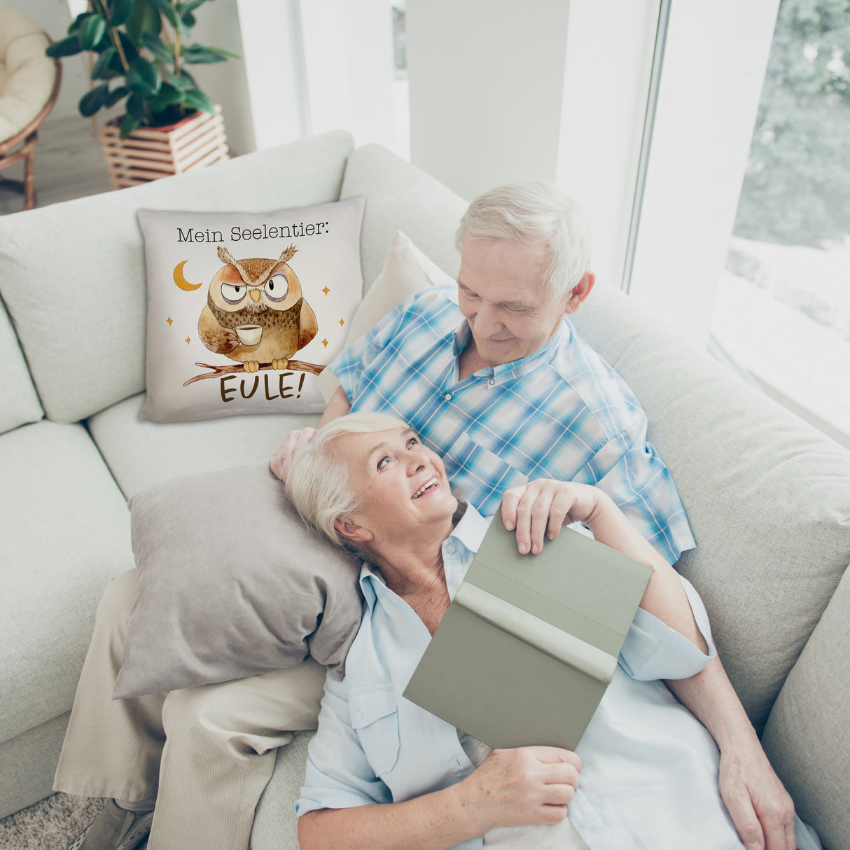 Eule Kissen mit Spruch Mein Seelentier Eule