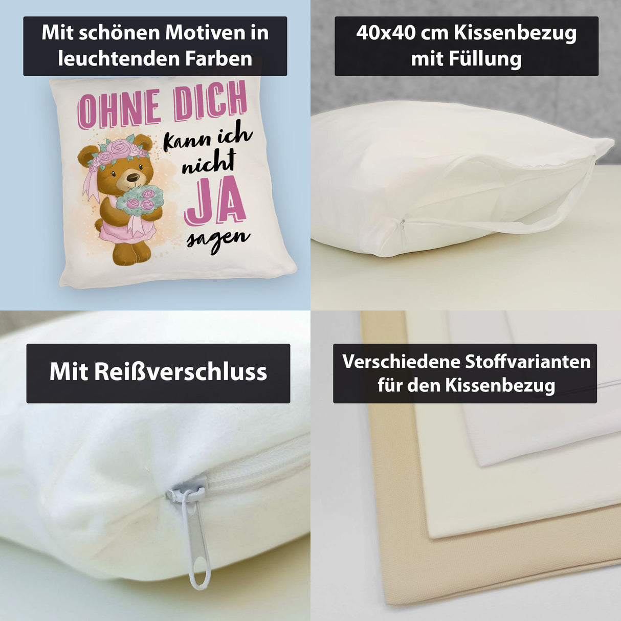 Trauzeugin Teddybär Kissen mit Spruch Ohne Dich kann ich nicht Ja sagen