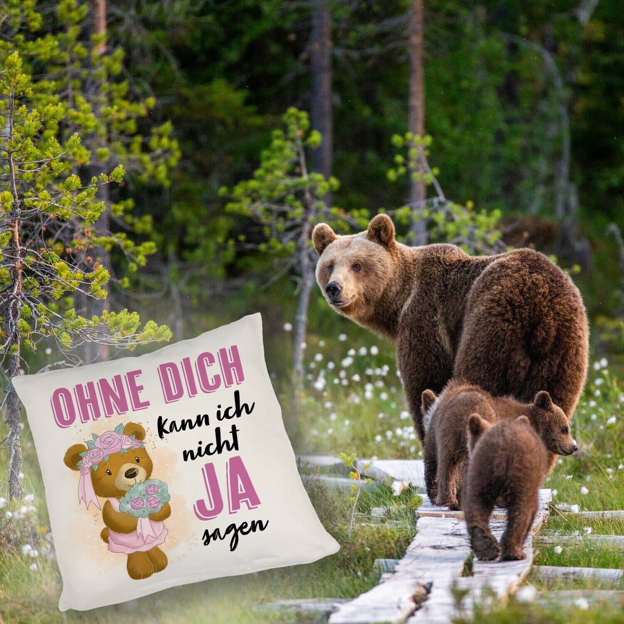 Trauzeugin Teddybär Kissen mit Spruch Ohne Dich kann ich nicht Ja sagen