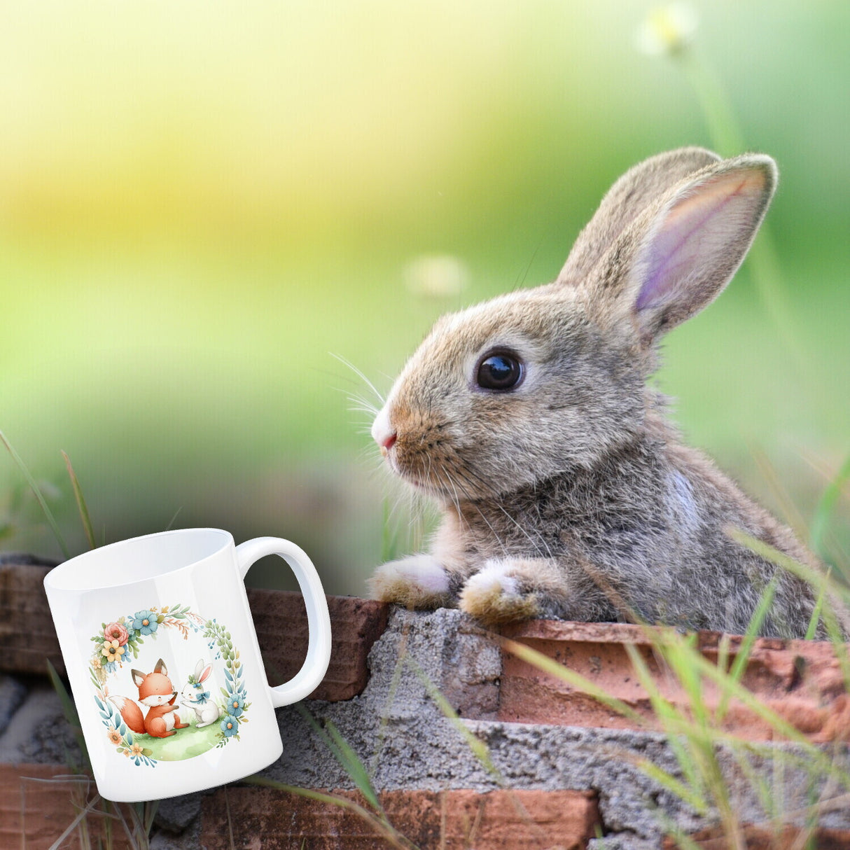 Fuchs und Hase mit Blumenkranz Kaffeebecher