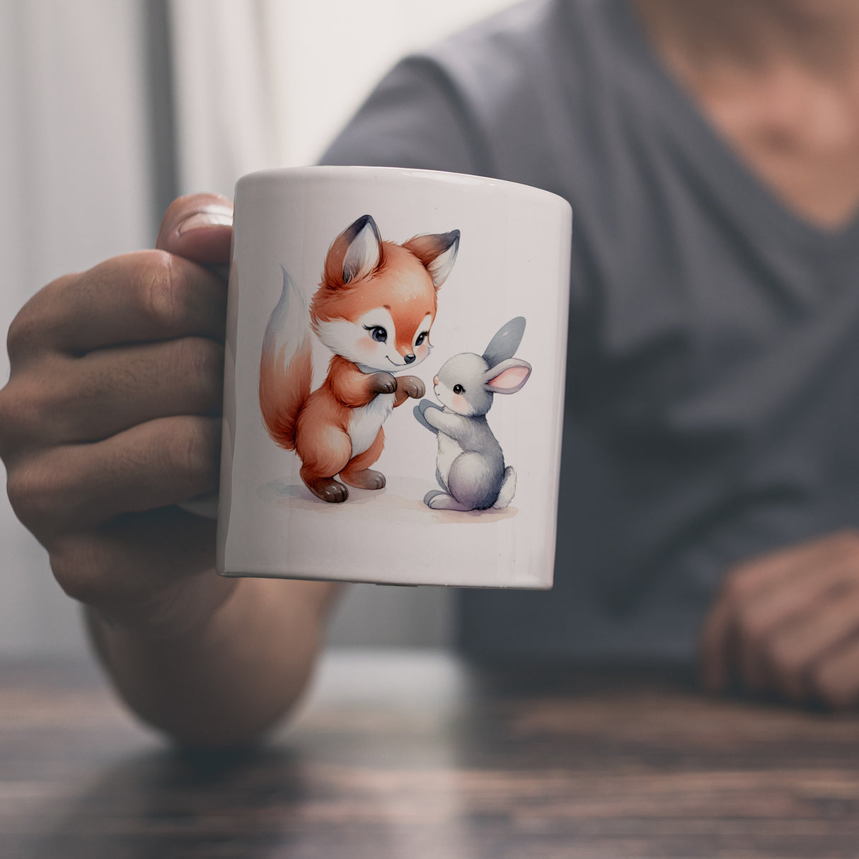 Fuchs und Hase Tierkinder Kaffeebecher