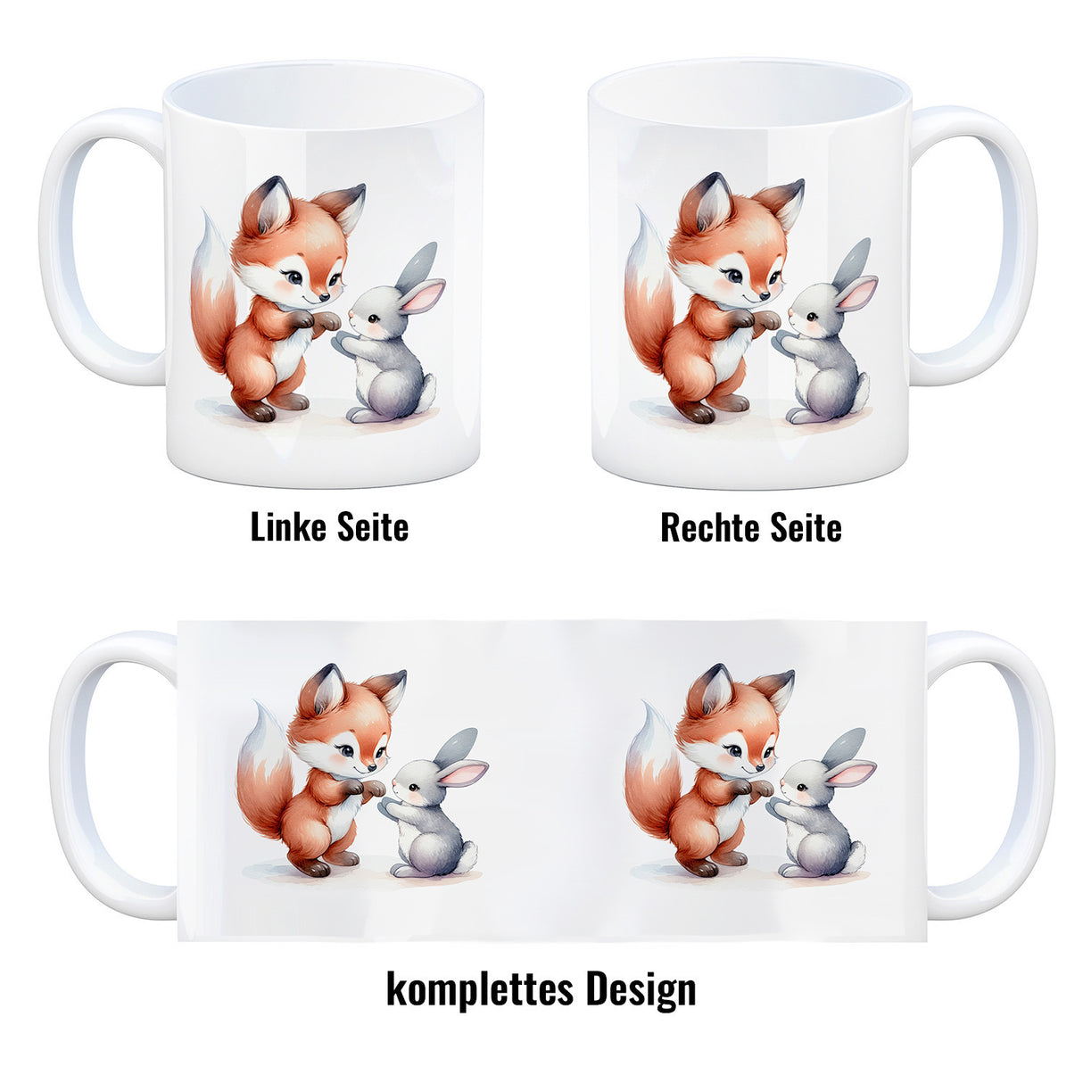 Fuchs und Hase Tierkinder Kaffeebecher