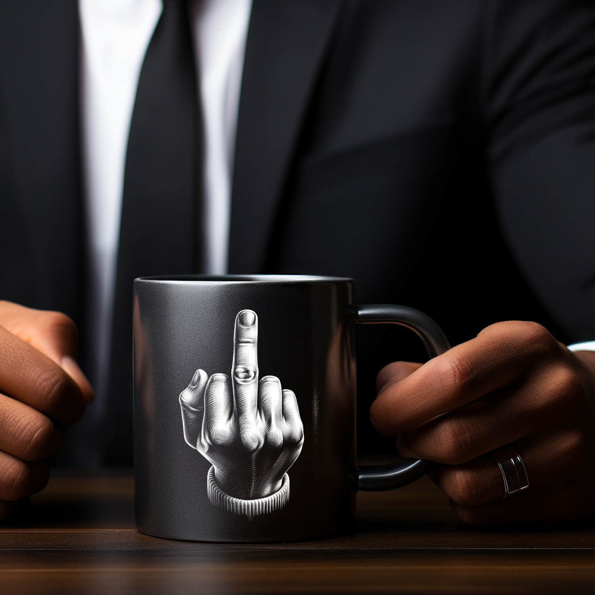 Stinkefinger Tasse schwarz in Schwarz