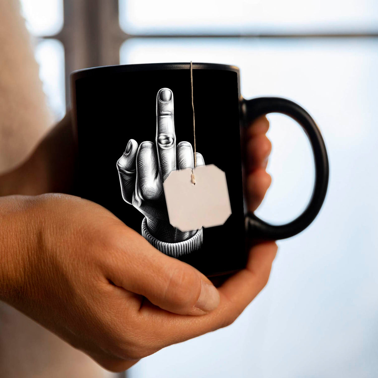 Stinkefinger Tasse schwarz in Schwarz