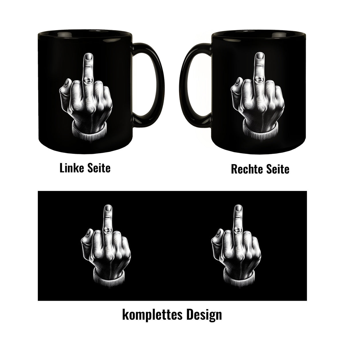 Stinkefinger Tasse schwarz in Schwarz