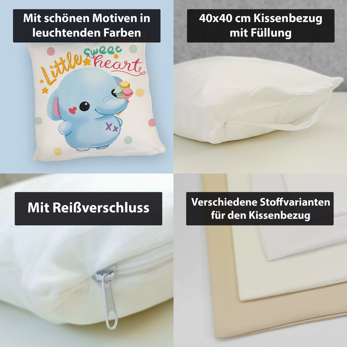 Elefant Kissen mit Spruch Little sweetheart