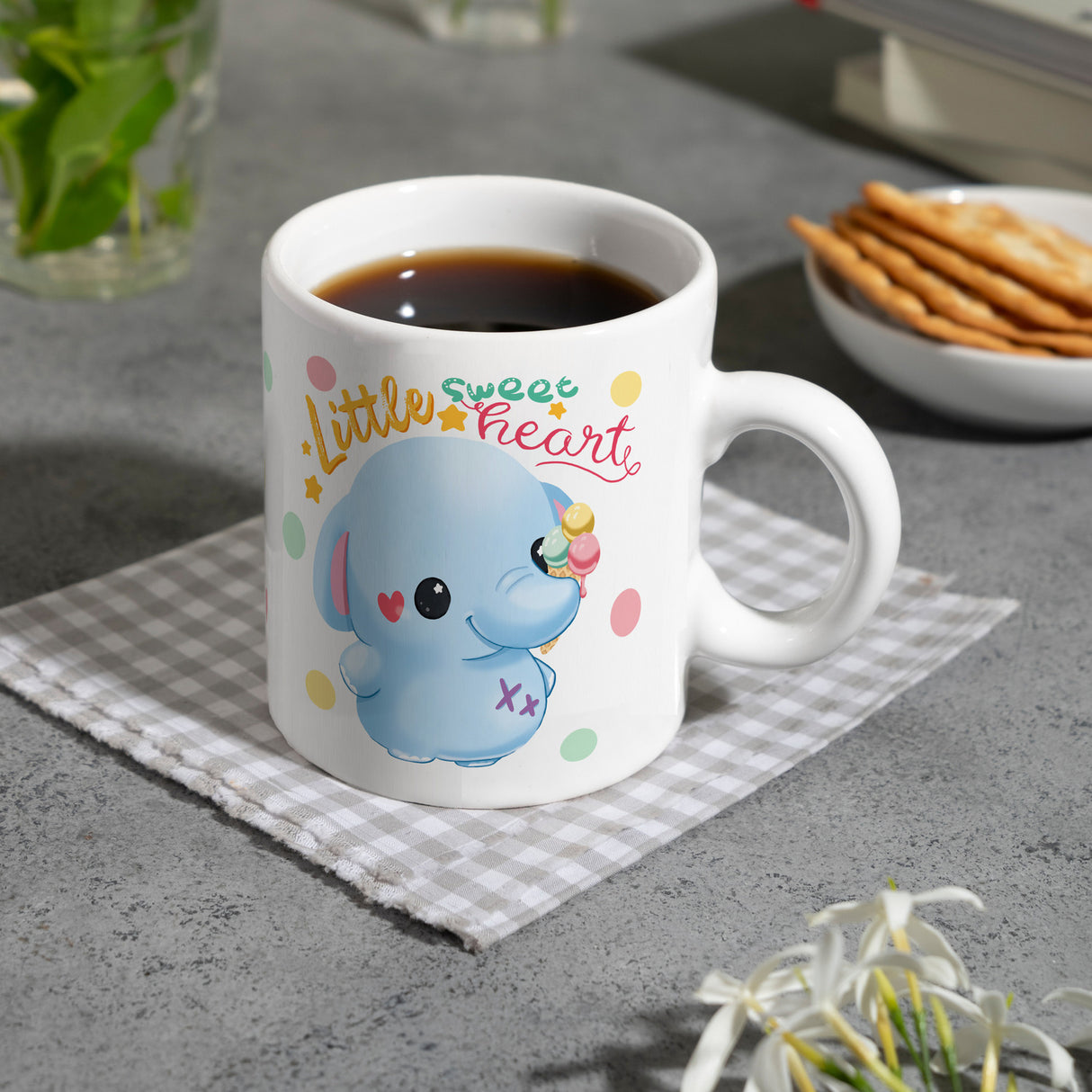 Elefant Kaffeebecher mit Spruch Little sweetheart