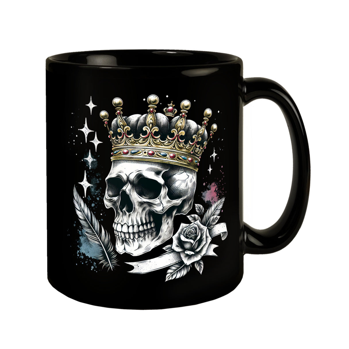 Totenkopf König mit Krone Tasse schwarz in Schwarz