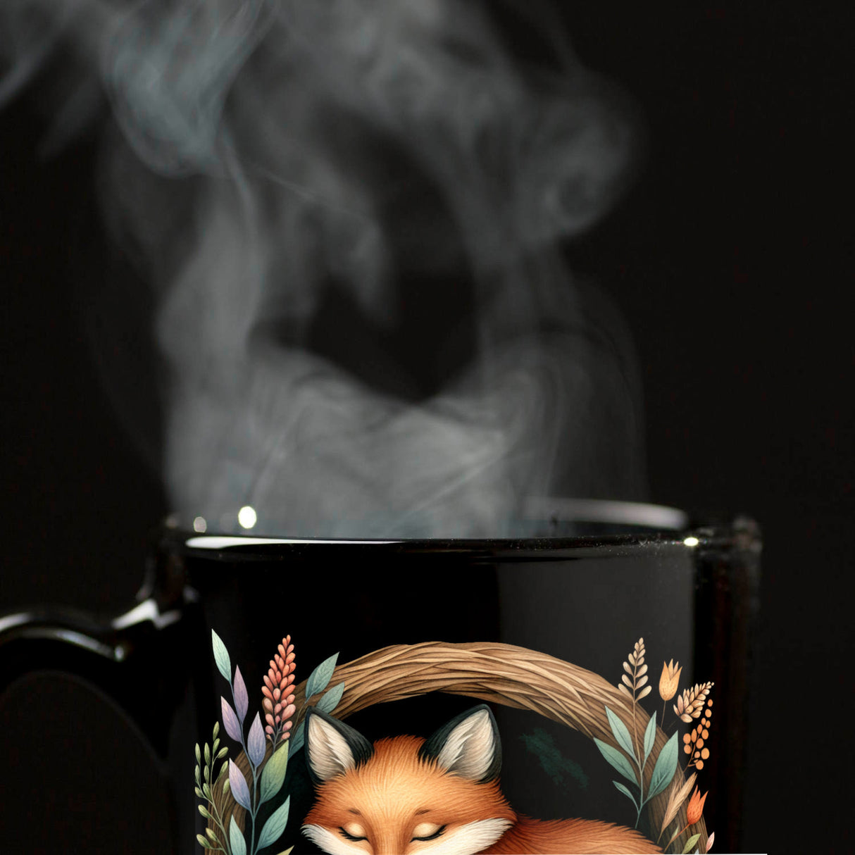 Fuchsfamilie Mama und Fuchsbaby Tasse schwarz in Schwarz