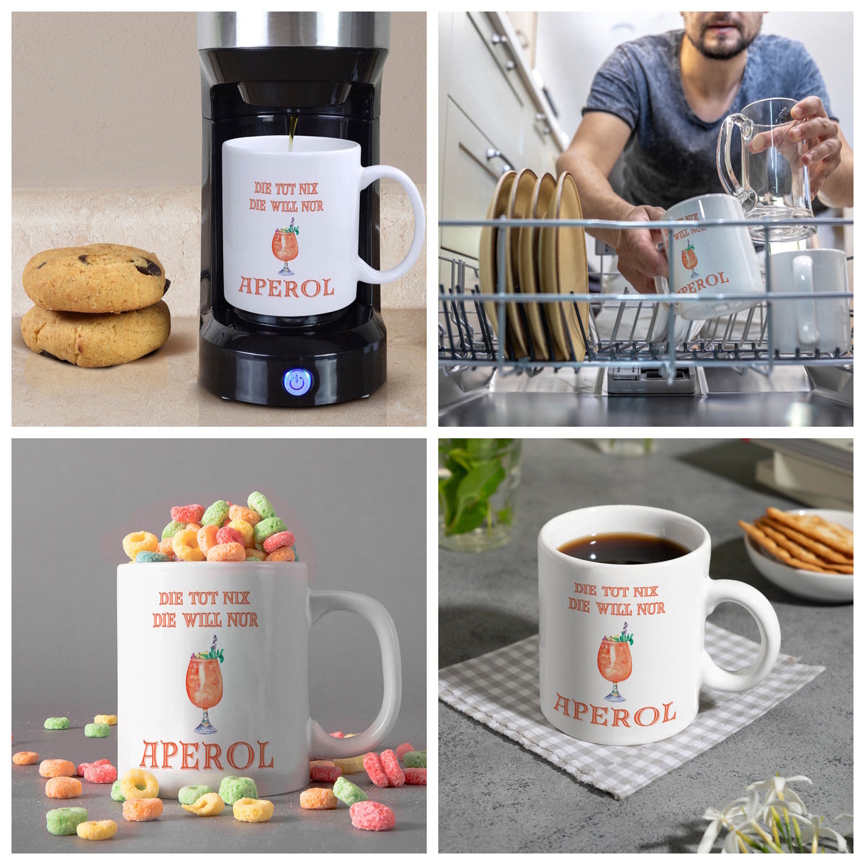 Aperol Kaffeebecher mit Spruch Die tut nix die will nur Aperol
