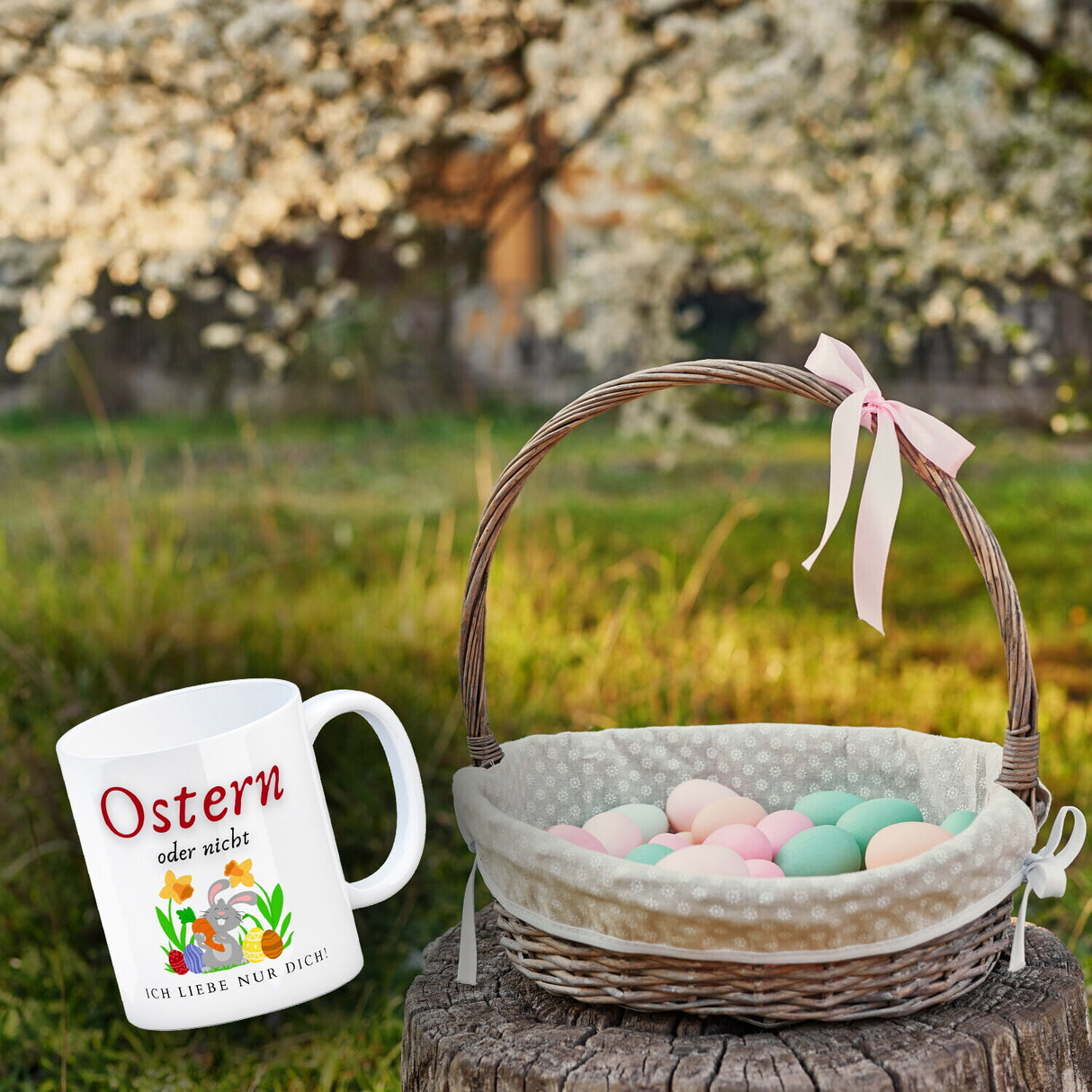 Ostern Kaffeebecher mit Spruch Ostern oder nicht ich liebe nur dich