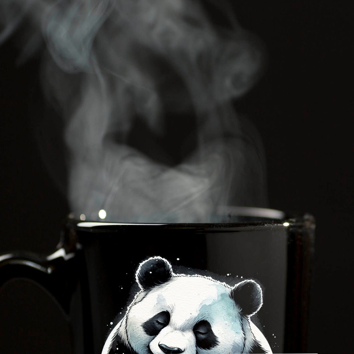 Panda Mama mit Baby Tasse schwarz in Schwarz