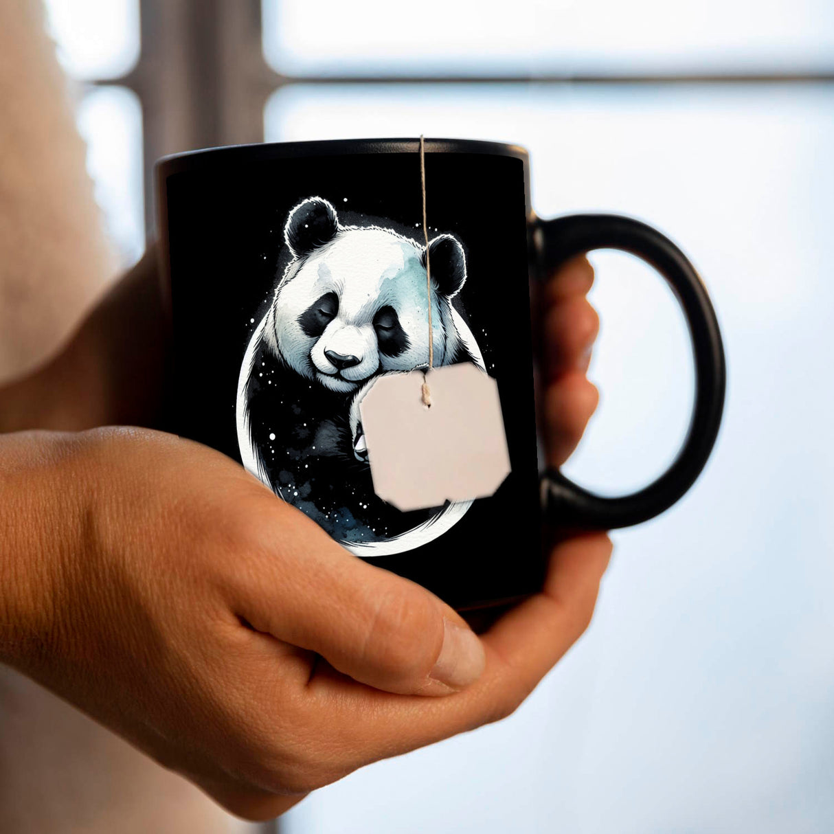 Panda Mama mit Baby Tasse schwarz in Schwarz