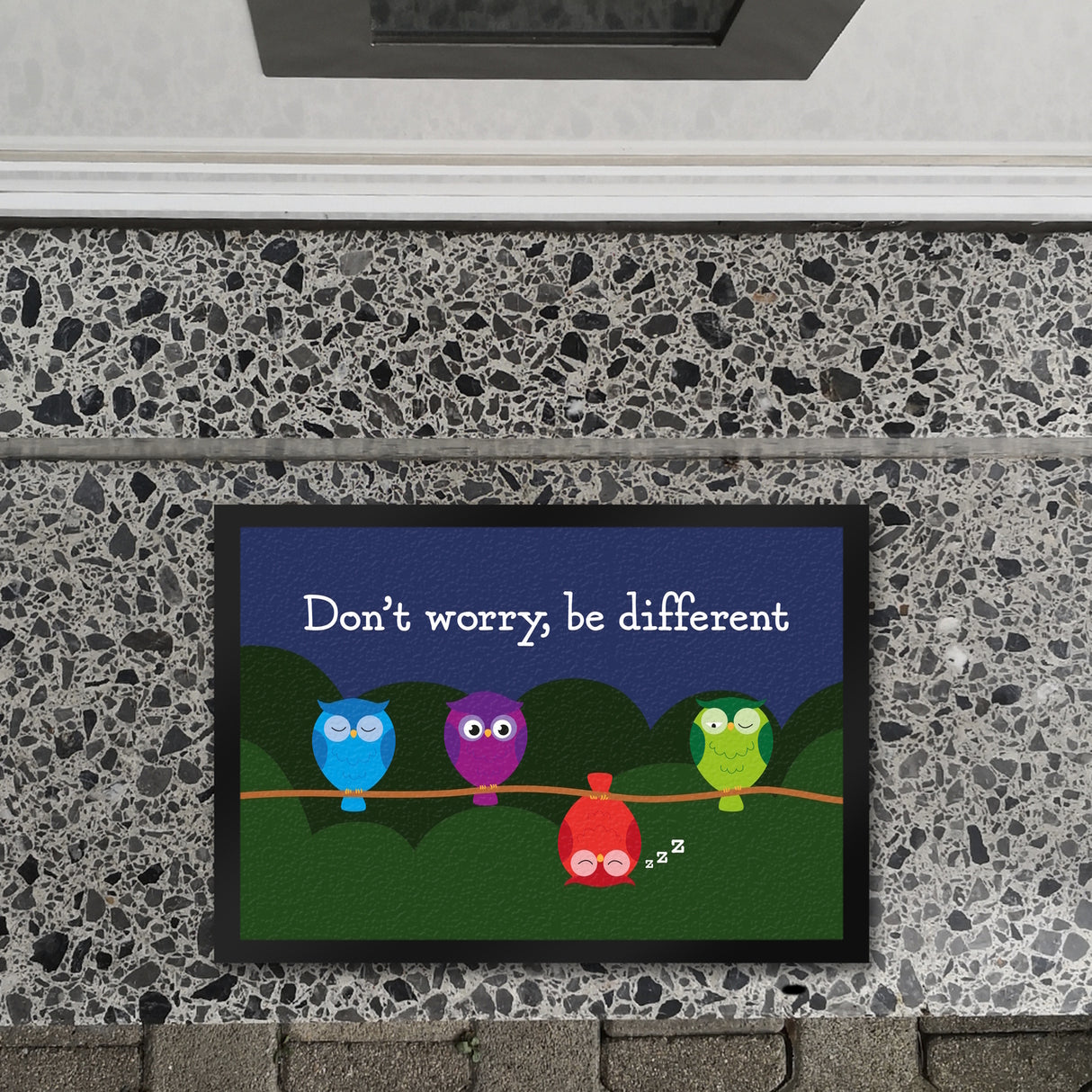 Eule Fußmatte in 35x50 cm mit Spruch Dont worry be different
