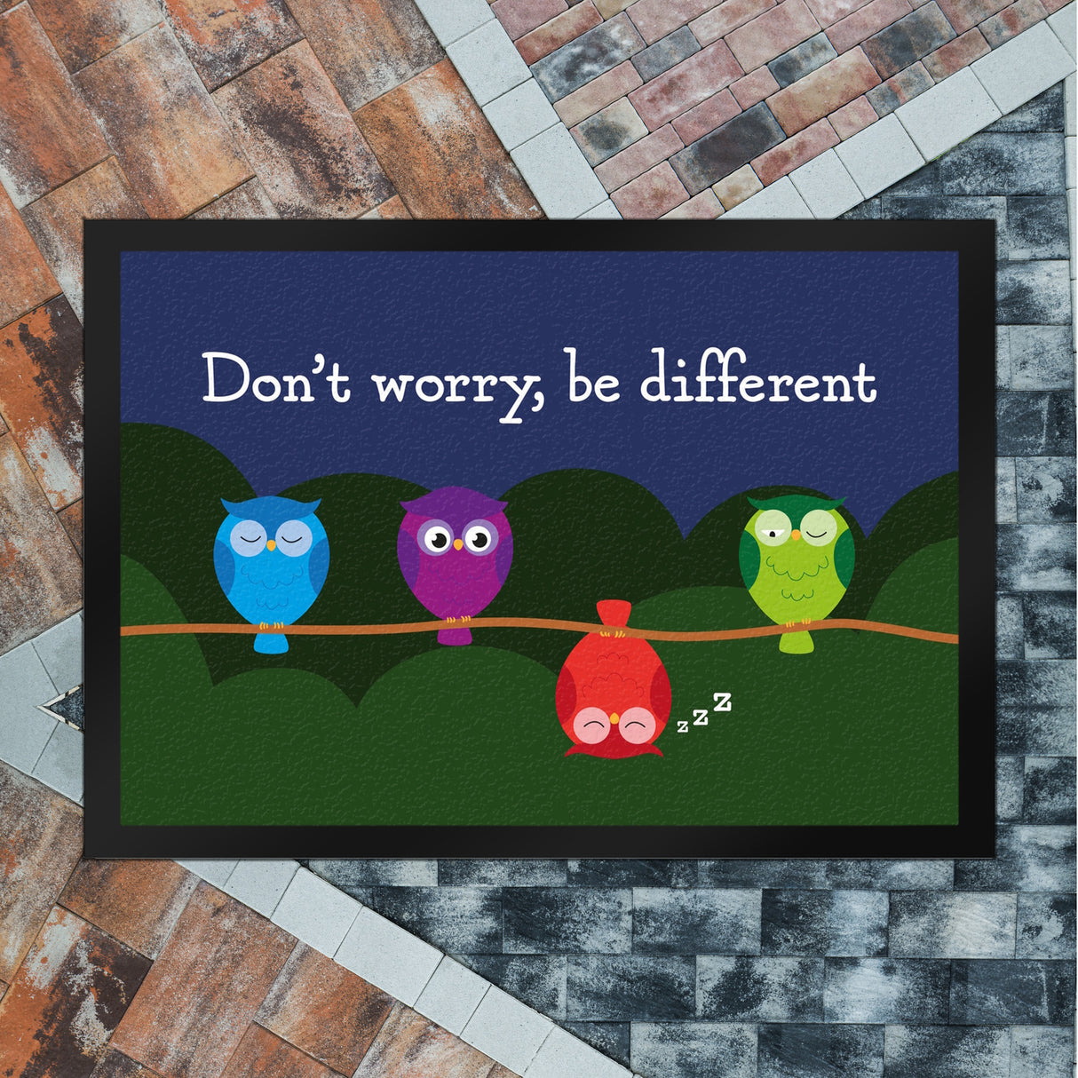 Eule Fußmatte in 35x50 cm mit Spruch Dont worry be different