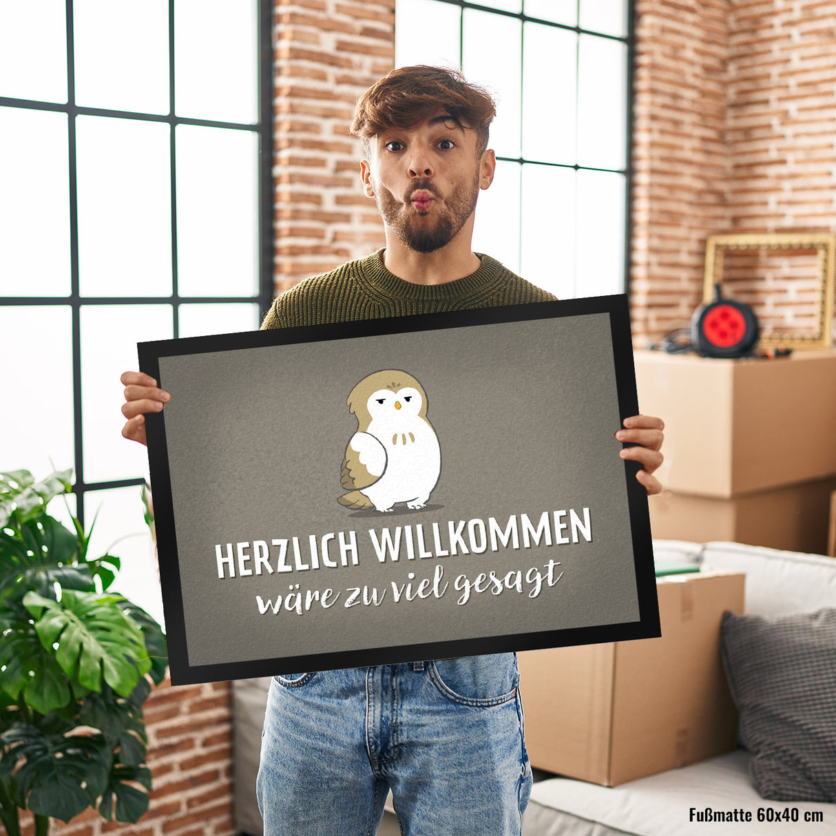 Eule Fußmatte in 35x50 cm mit Spruch Herzlich willkommen wäre zu viel gesagt