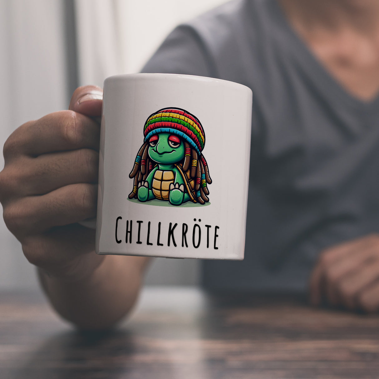 Schildkröte Rastafari Kaffeebecher mit Spruch Chillkröte