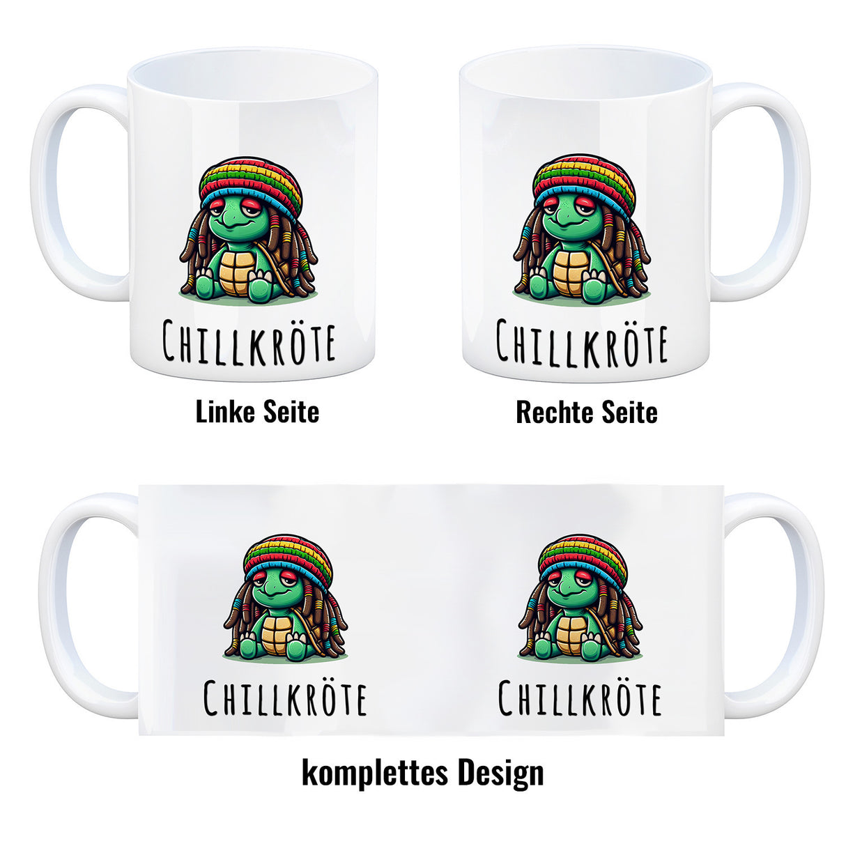 Schildkröte Rastafari Kaffeebecher mit Spruch Chillkröte