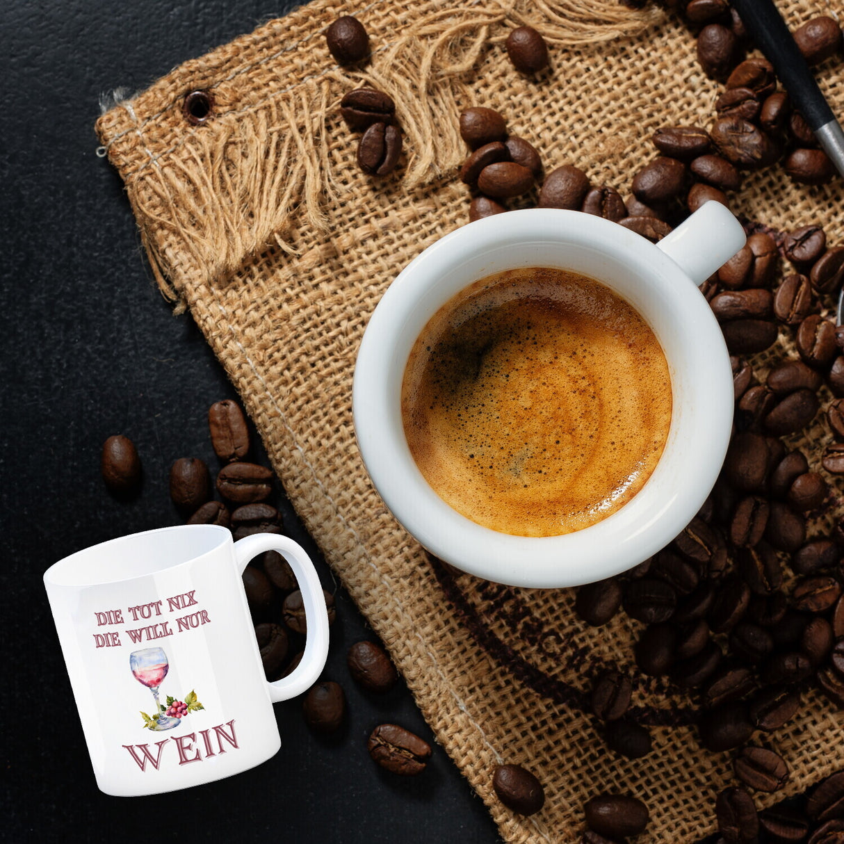 Wein Kaffeebecher mit Spruch Die tut nix die will nur Wein