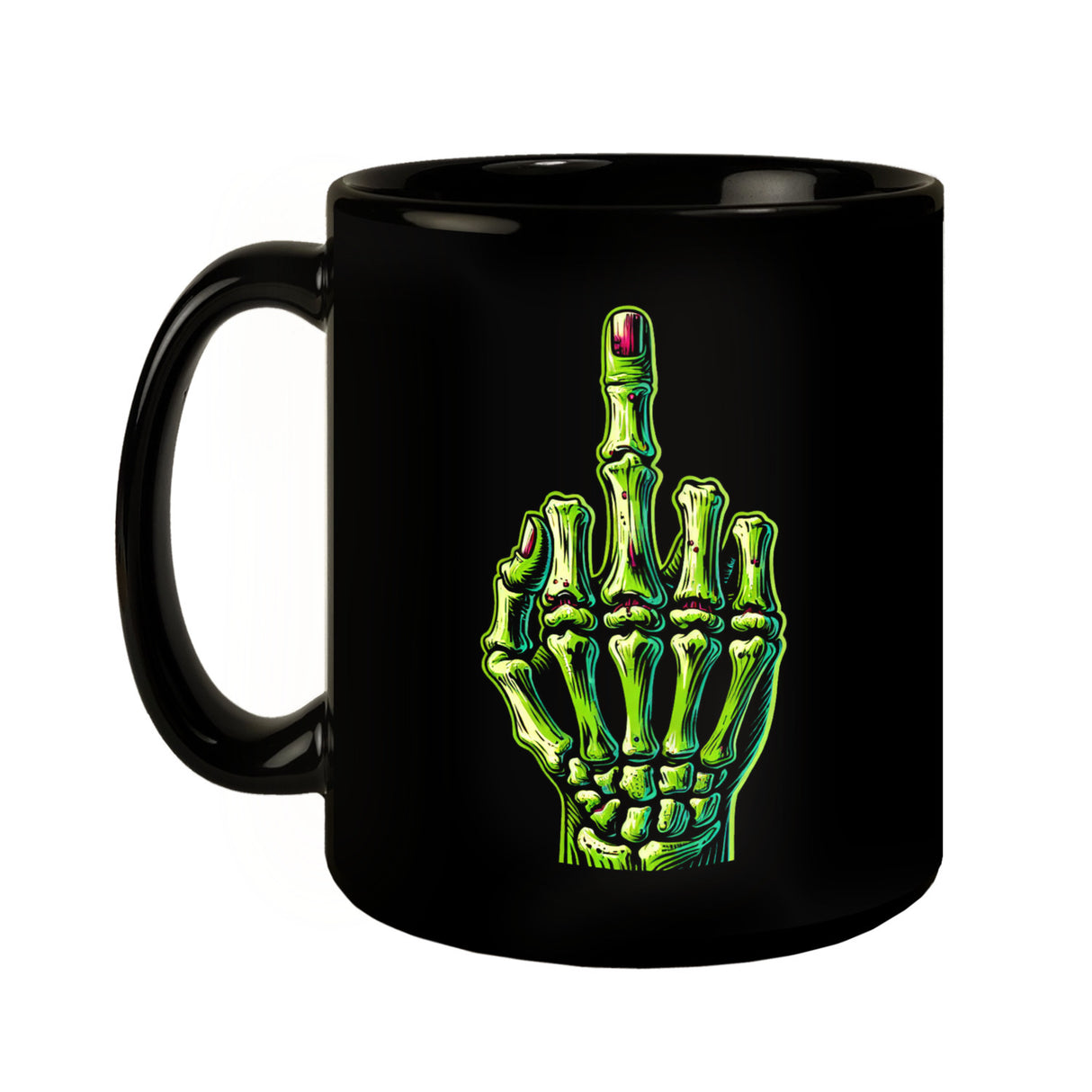 Zombieskeletthand Mittelfinger Tasse schwarz in Schwarz