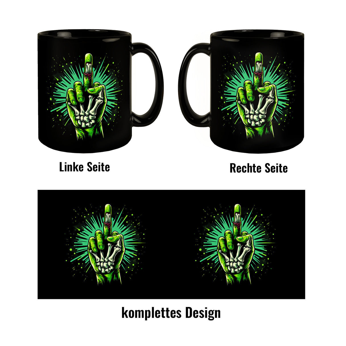Zombiehand Mittelfinger Tasse schwarz in Schwarz
