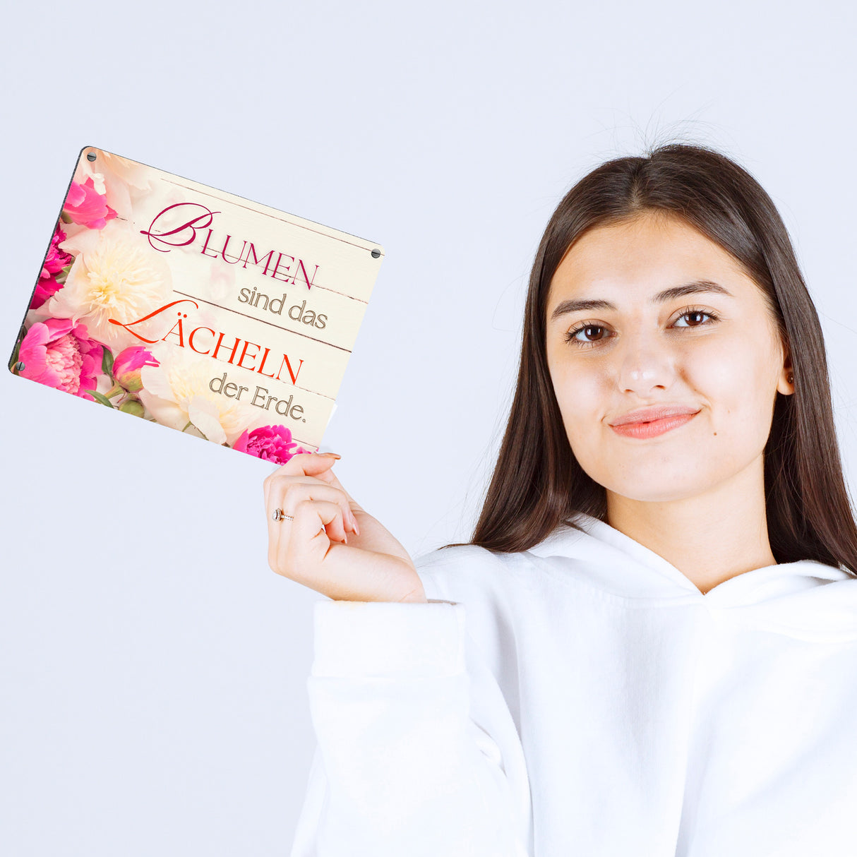 Blumen Metallschild in 15x20 cm mit Spruch Blumen sind das Lächeln der Erde