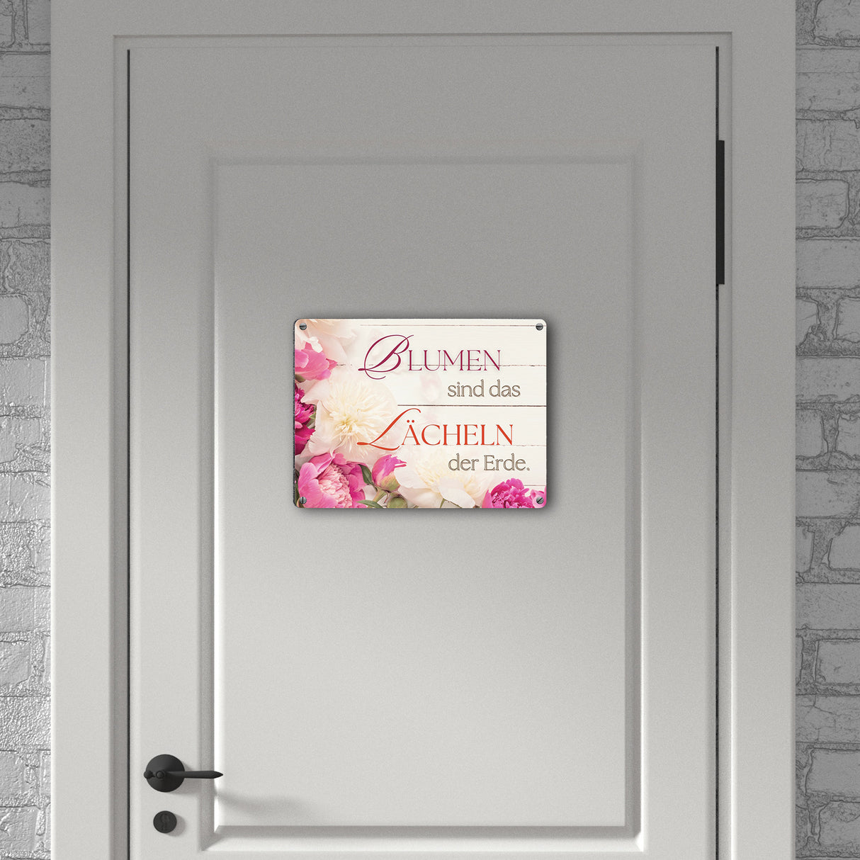 Blumen Metallschild in 15x20 cm mit Spruch Blumen sind das Lächeln der Erde