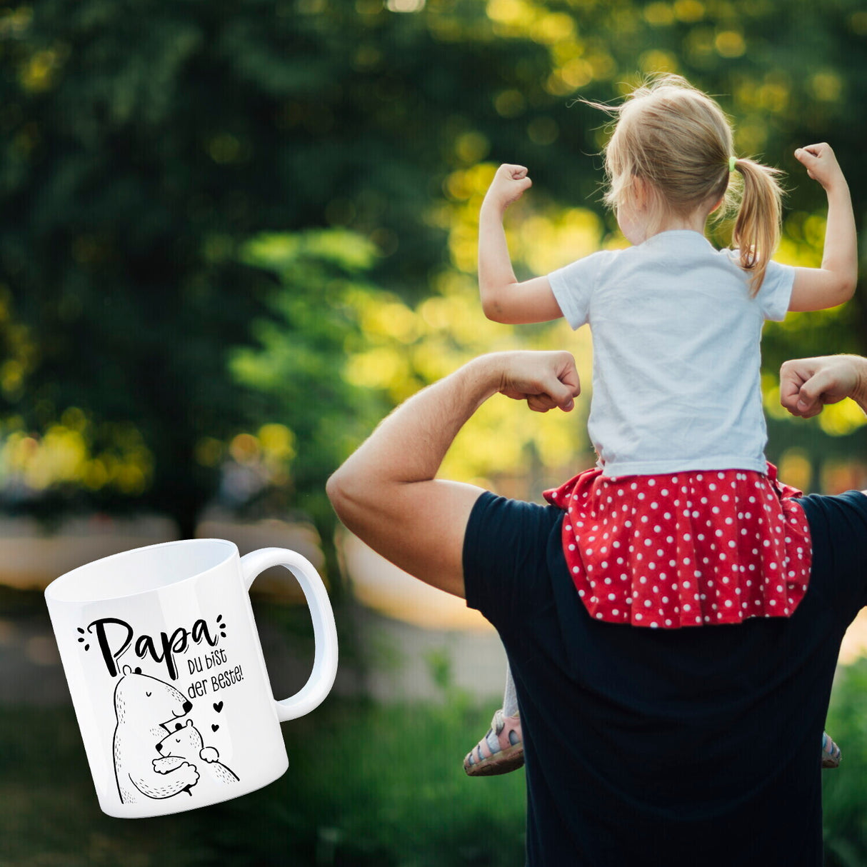 Papa Bär Geschenk Geburtstag Kaffeebecher mit Spruch Papa du bist der Beste