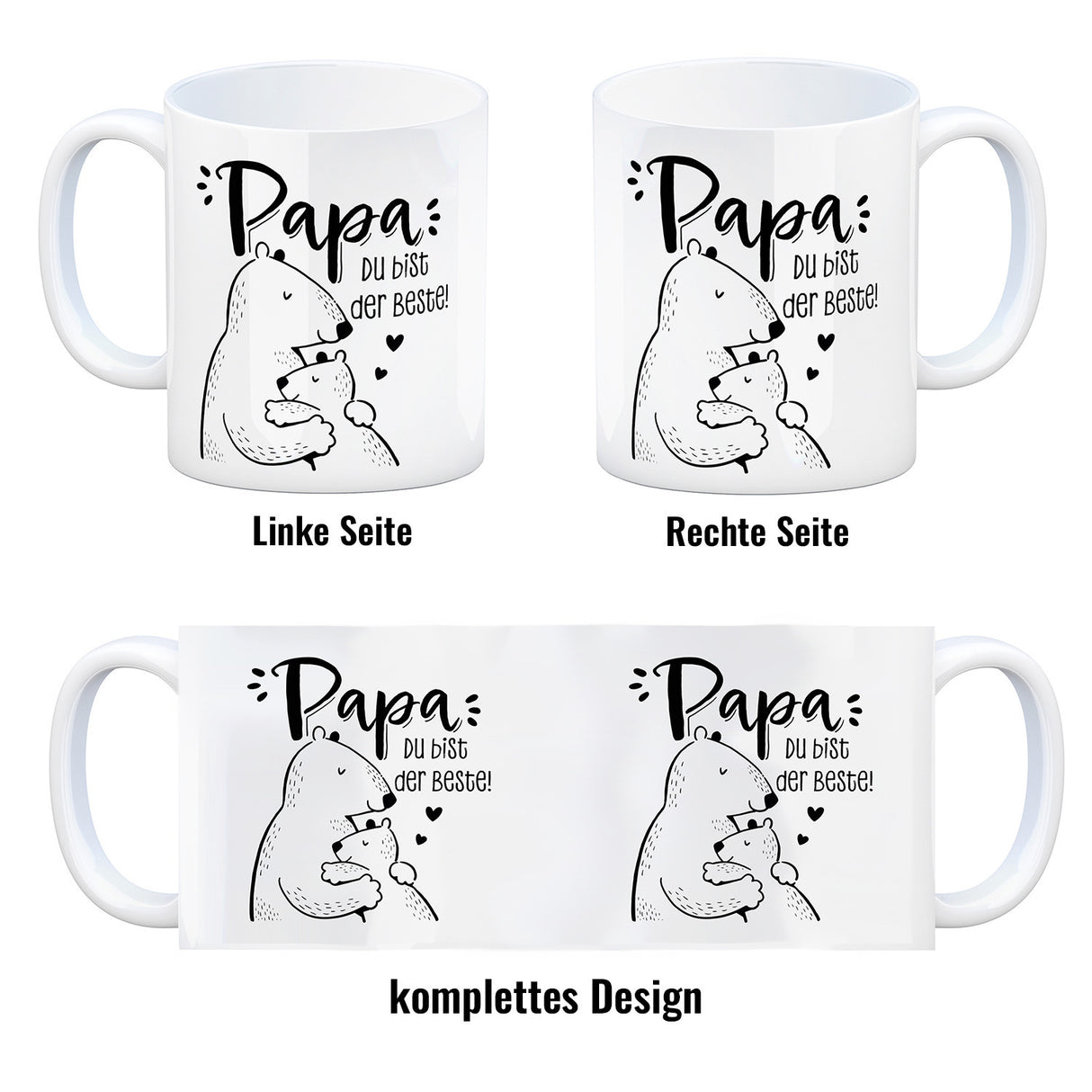 Papa Bär Geschenk Geburtstag Kaffeebecher mit Spruch Papa du bist der Beste