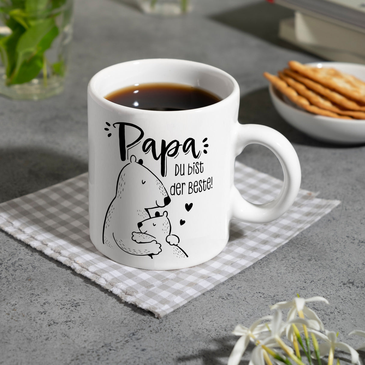 Papa Bär Geschenk Geburtstag Kaffeebecher mit Spruch Papa du bist der Beste