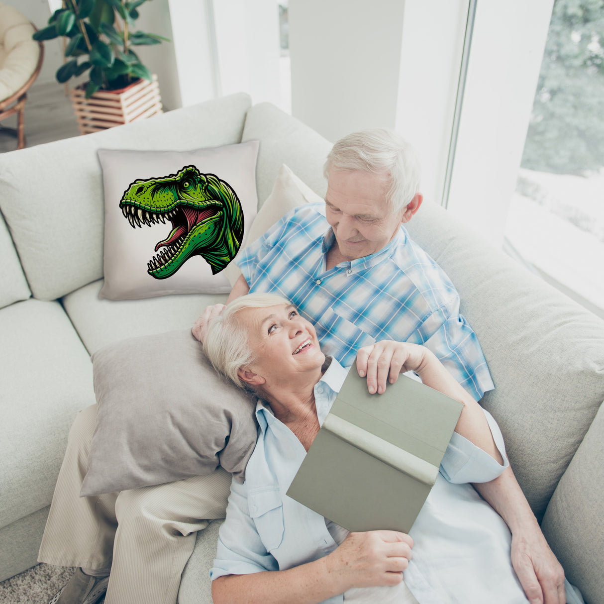 Grüner T-Rex Dinosaurier Kissen