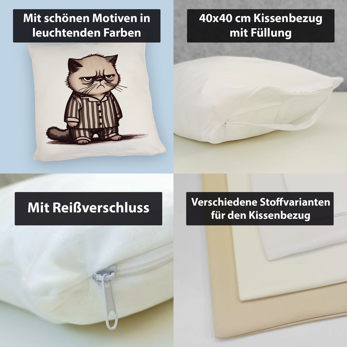 Grimmige Katze im Schlafanzug Kissen