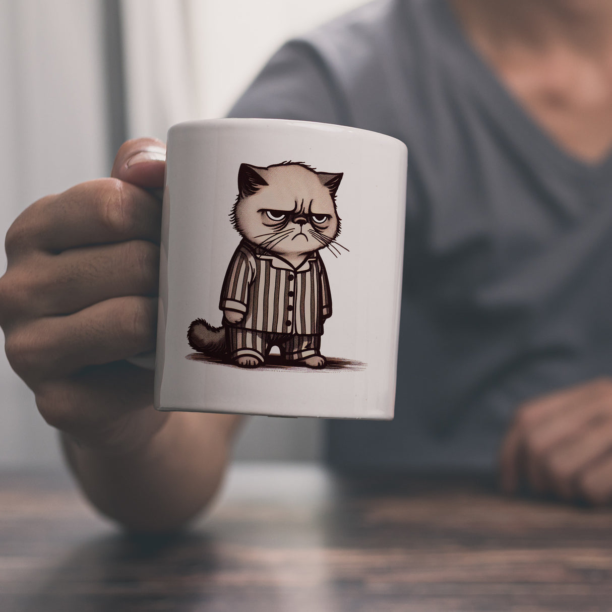 Grimmige Katze im Schlafanzug Kaffeebecher
