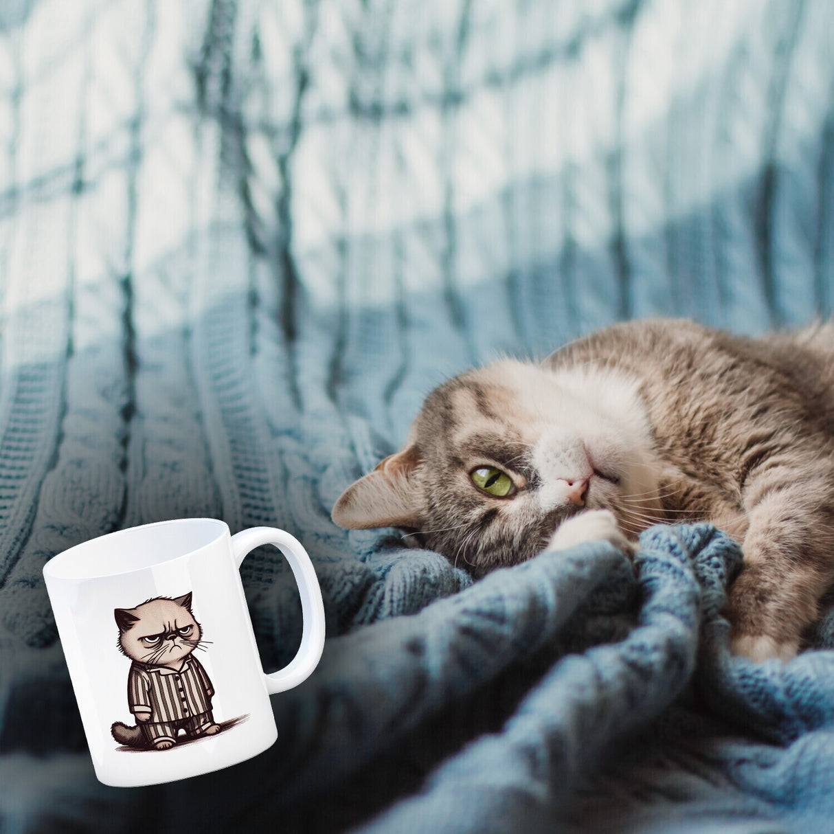 Grimmige Katze im Schlafanzug Kaffeebecher