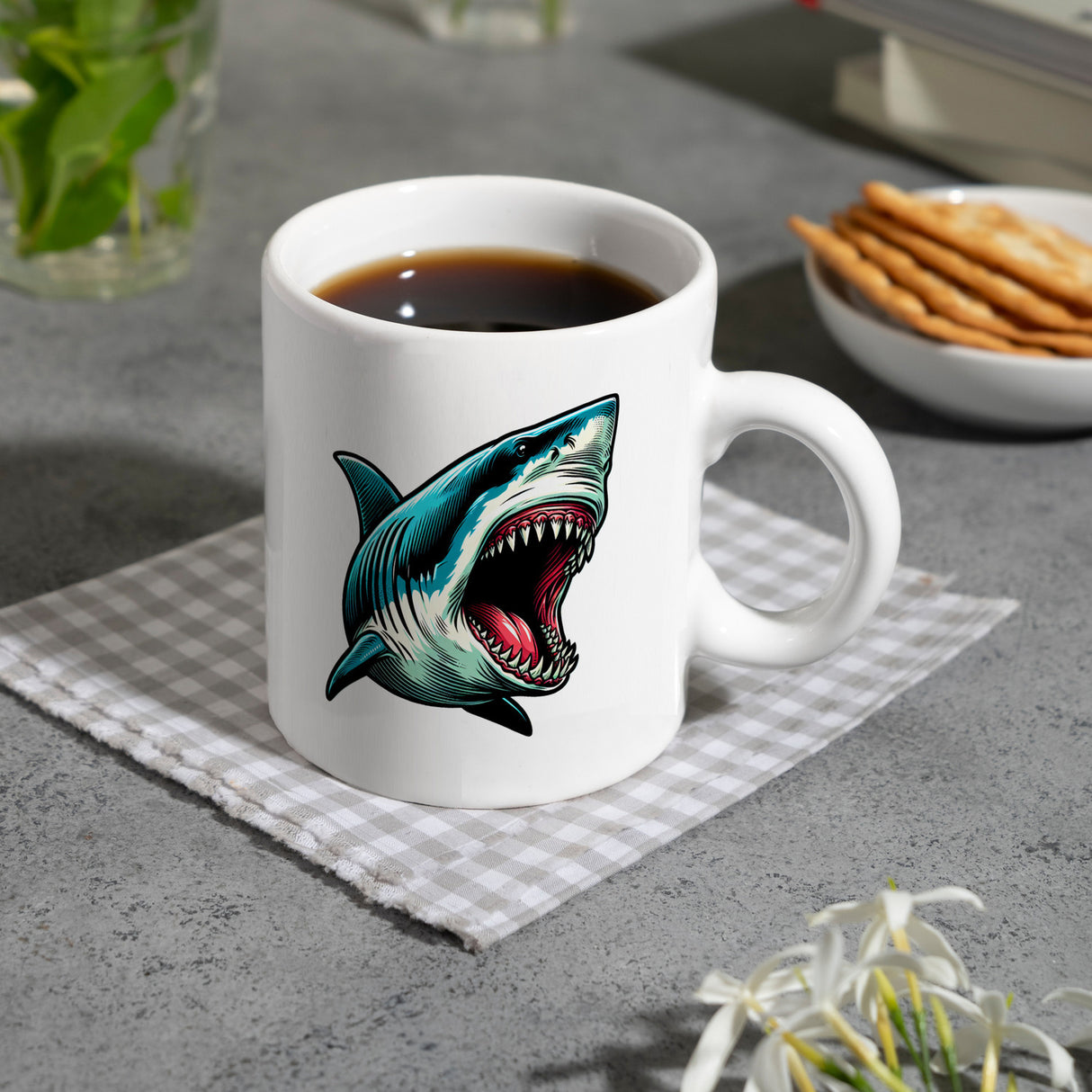 Weißer Hai Comic Kaffeebecher