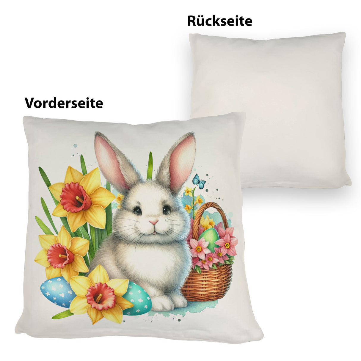 Niedlicher Osterhase mit Osterglocken Kissen
