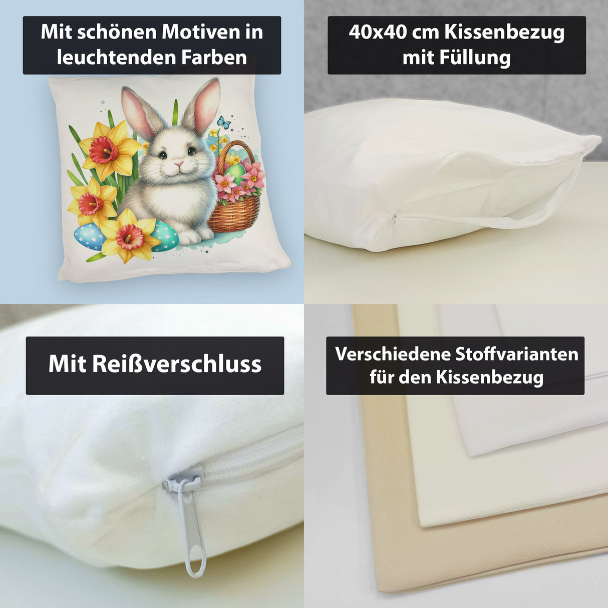 Niedlicher Osterhase mit Osterglocken Kissen